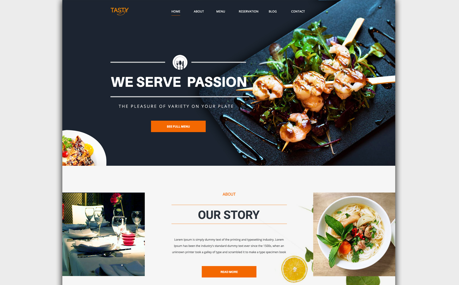 Tasty - Restaurant One Page PSD Template