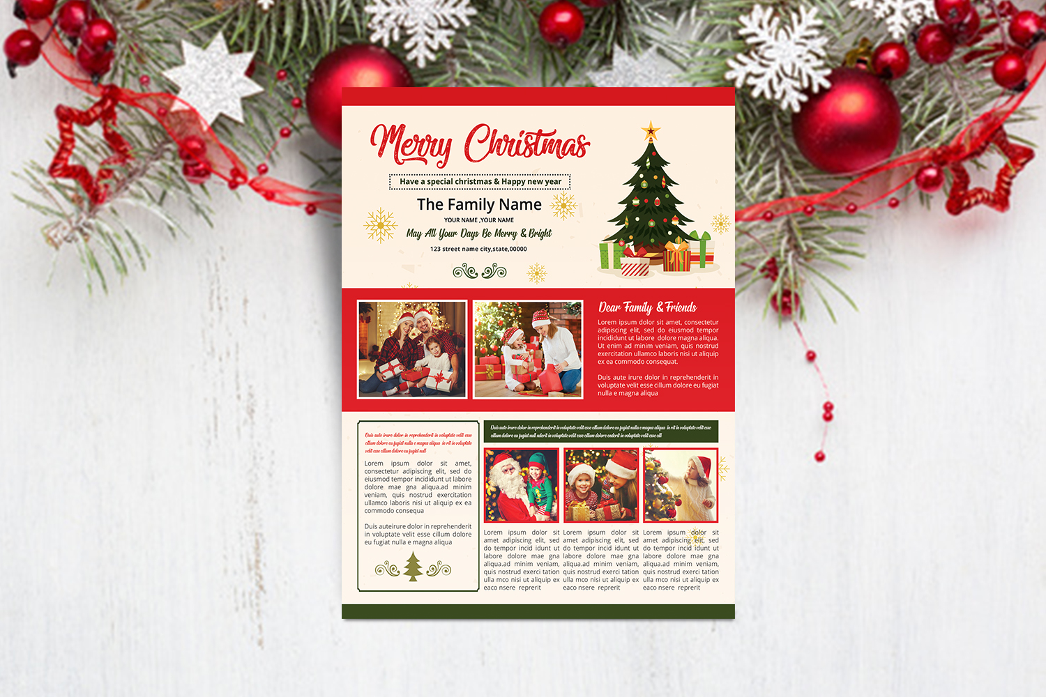 Download Фирменный стиль "Christmas Newsletter - Corporate Identity Template" / Christmas Newsletter - Corporate Identity Template - Фирменный стиль на тему графика newsletter christmas holiday family letter newspaper greeting editable printable template layout santa 2019 docx word
