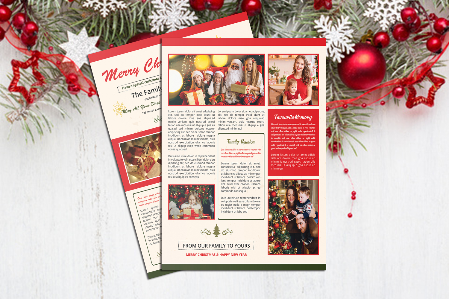 Download Фирменный стиль "Christmas Newsletter - Corporate Identity Template" / Christmas Newsletter - Corporate Identity Template - Фирменный стиль на тему графика newsletter christmas holiday family letter newspaper greeting editable printable template layout santa 2019 docx word