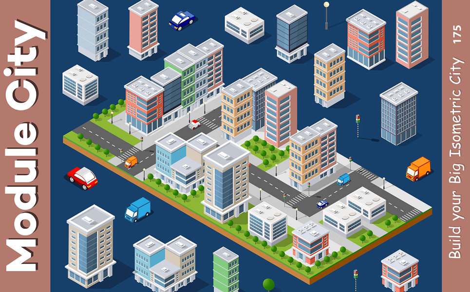 Download Иллюстрация "City Isometric - Illustration" / City Isometric - Illustration - Иллюстрация на тему графика block city isometric street architecture illustration area building house urban vector modern map construction design town 3d estate business set