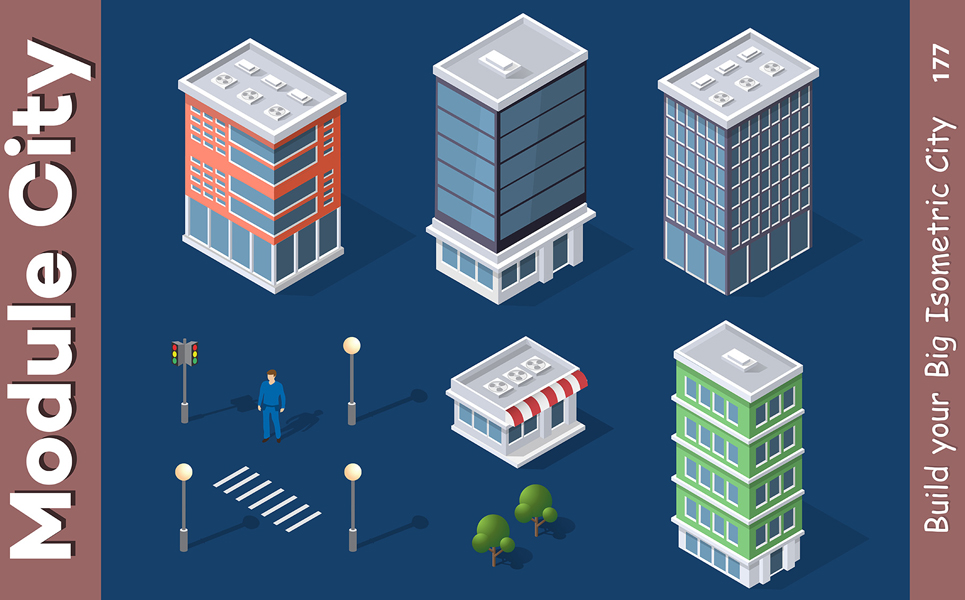 Download Иллюстрация "City Isometric - Illustration" / City Isometric - Illustration - Иллюстрация на тему графика block city isometric street architecture illustration area building house urban vector modern map construction design town 3d estate business set