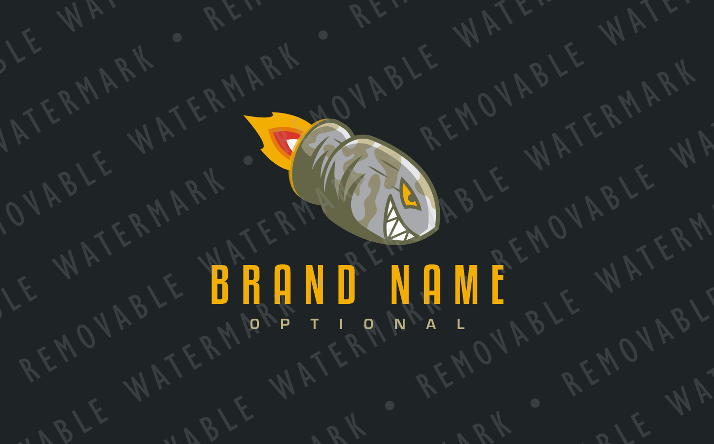 Download Шаблон логотипа "Shark Bullet - Logo Template" / Shark Bullet - Logo Template - Шаблон логотипа на тему графика shark character speed rocket illustration camouflage bomb army bullet weapon war grin missile fire mascot logo design template military entertainment