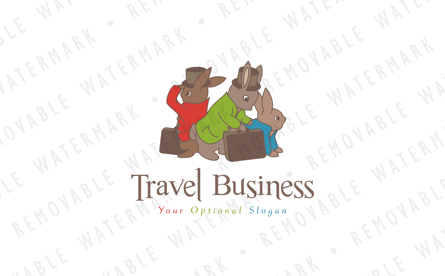 Download Шаблон логотипа "Bunny Travelers Logo Template" / Bunny Travelers Logo Template - Шаблон логотипа на тему графика trip fun adventure suitcase travel character family cartoon playful hat bunny rabbit hare mascot logo design template journey tourism illustration