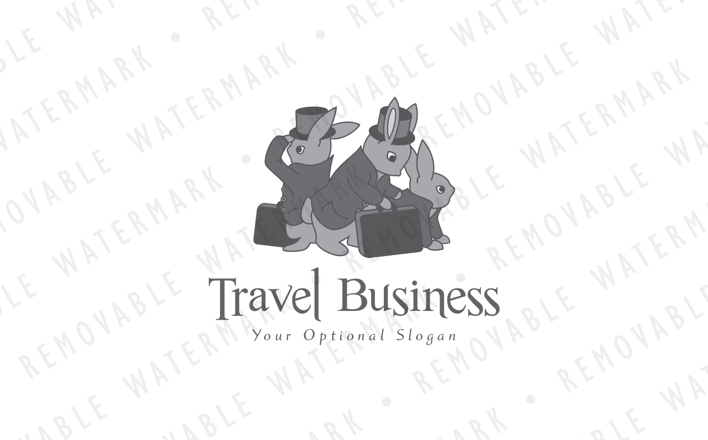 Download Шаблон логотипа "Bunny Travelers Logo Template" / Bunny Travelers Logo Template - Шаблон логотипа на тему графика trip fun adventure suitcase travel character family cartoon playful hat bunny rabbit hare mascot logo design template journey tourism illustration