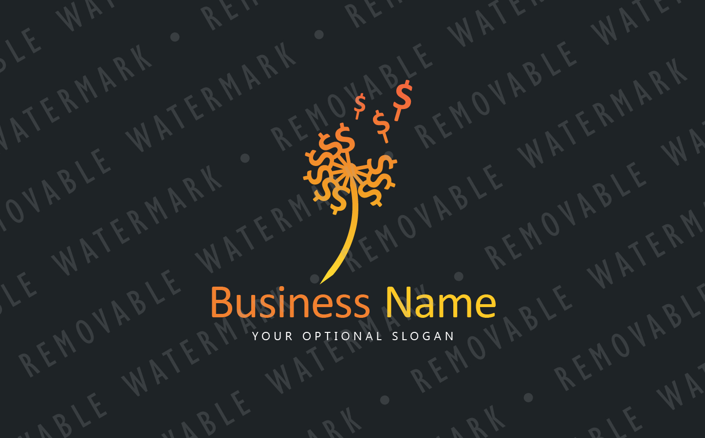 Download Шаблон логотипа "Blowing Money Dandelion Logo Template" / Blowing Money Dandelion Logo Template - Шаблон логотипа на тему графика commerce finance flower money cash dandelion seed pollen release spread bucks multiply share source funding investing logo design template support