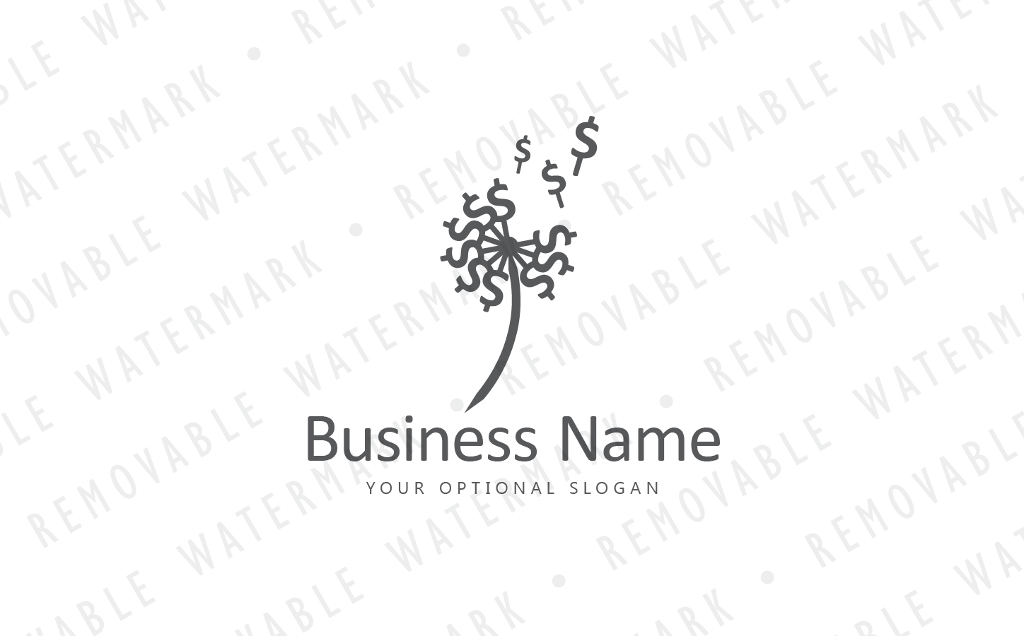 Download Шаблон логотипа "Blowing Money Dandelion Logo Template" / Blowing Money Dandelion Logo Template - Шаблон логотипа на тему графика commerce finance flower money cash dandelion seed pollen release spread bucks multiply share source funding investing logo design template support