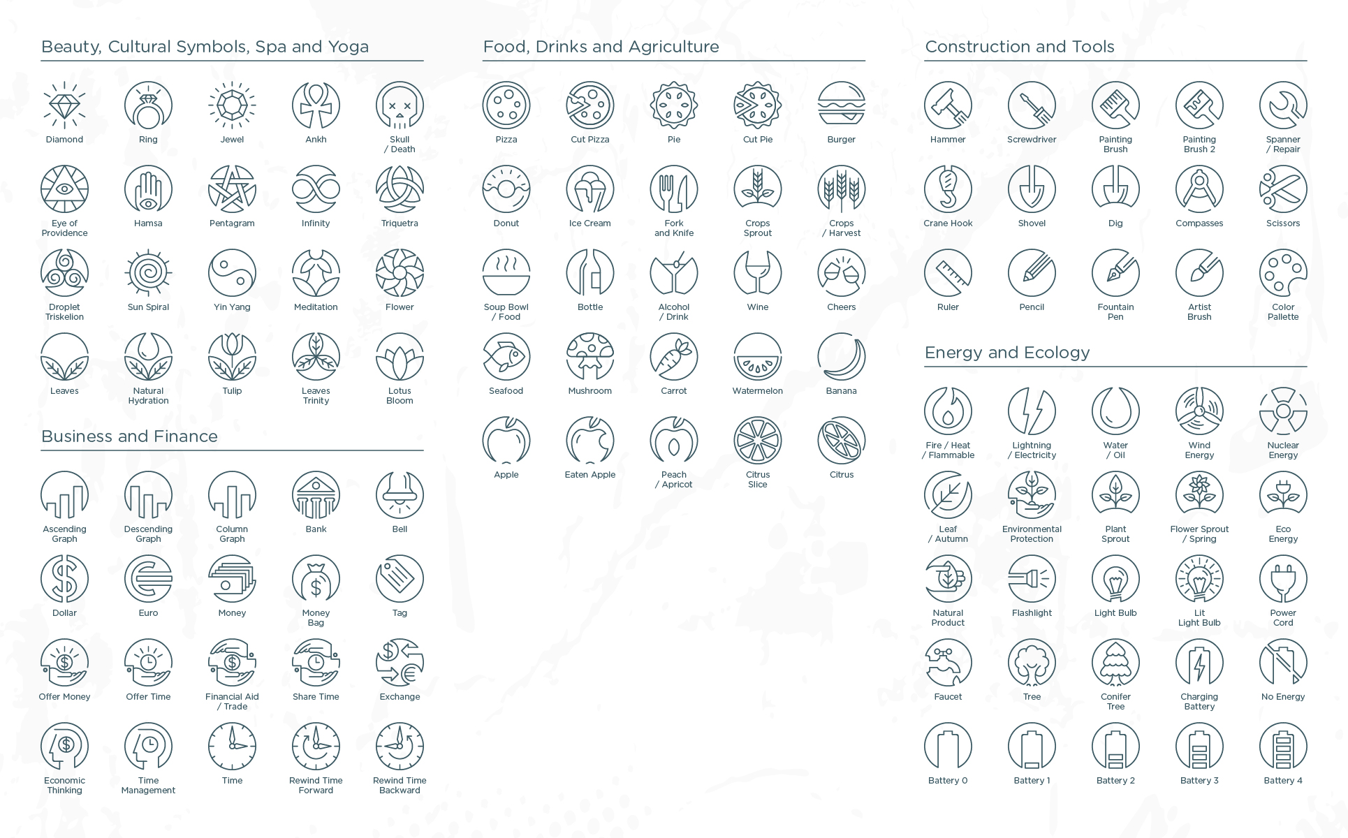 Download Набор иконок "Circularity - Circle Line Icons Set" / Circularity - Circle Line Icons Set - Набор иконок на тему графика icons set collection bundle web mobile circle business finance people food energy space weather technology travel medical science media marine
