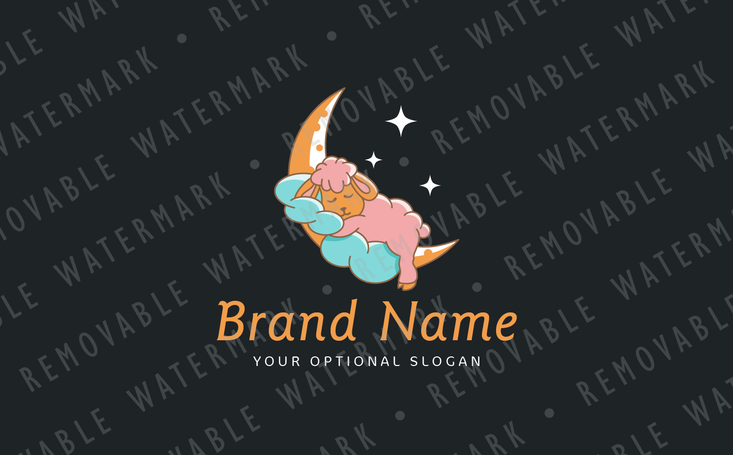 Download Шаблон логотипа "Sheep Dreams Logo Template" / Sheep Dreams Logo Template - Шаблон логотипа на тему графика night sleep dream sheep relax moon clouds sky wellness hotel illustration peace contentment harmony lamb soft wool logo design template