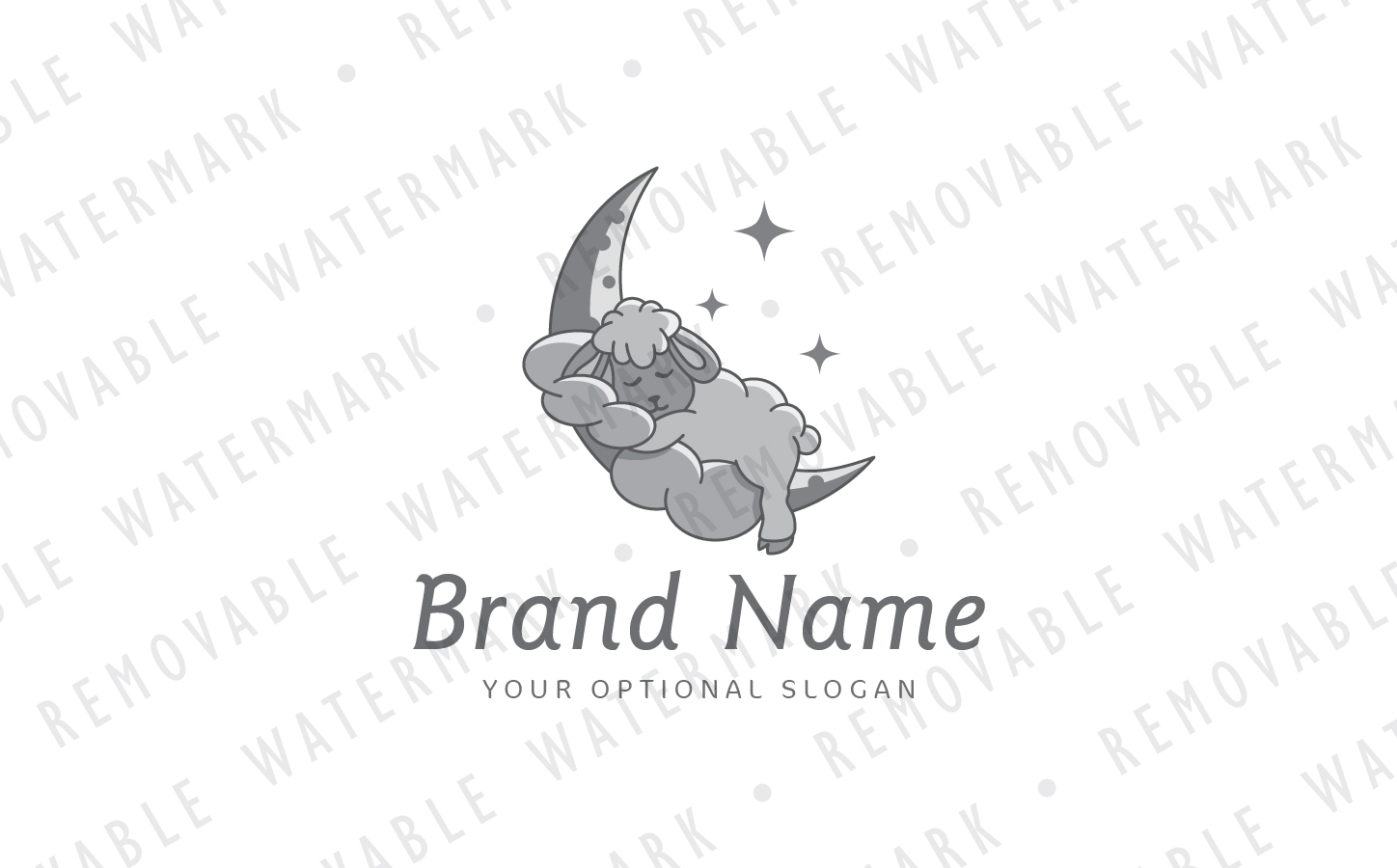 Download Шаблон логотипа "Sheep Dreams Logo Template" / Sheep Dreams Logo Template - Шаблон логотипа на тему графика night sleep dream sheep relax moon clouds sky wellness hotel illustration peace contentment harmony lamb soft wool logo design template