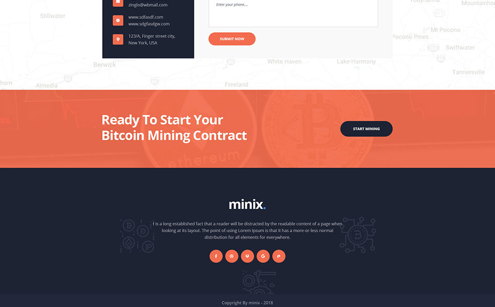 Download PSD шаблон "Minix Bitcoin Mining PSD Template" / Minix Bitcoin Mining PSD Template - Адаптивный PSD шаблон на тему бизнес услуги bitcoin mining currency miner minix uithemes