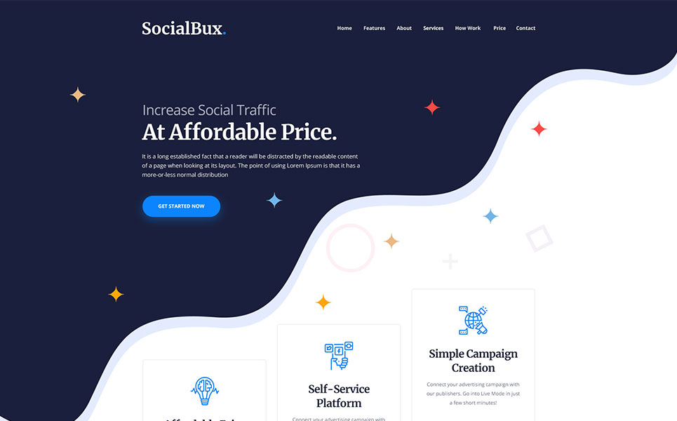 Download PSD шаблон "SocialBux SMM Service Provider PSD Template" / SocialBux SMM Service Provider PSD Template - Адаптивный PSD шаблон на тему маркетинговое агентство smm social marketing agency psd template unique clean minimal responsive