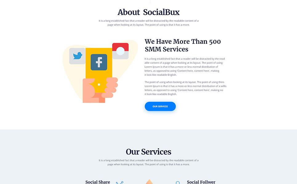Download PSD шаблон "SocialBux SMM Service Provider PSD Template" / SocialBux SMM Service Provider PSD Template - Адаптивный PSD шаблон на тему маркетинговое агентство smm social marketing agency psd template unique clean minimal responsive