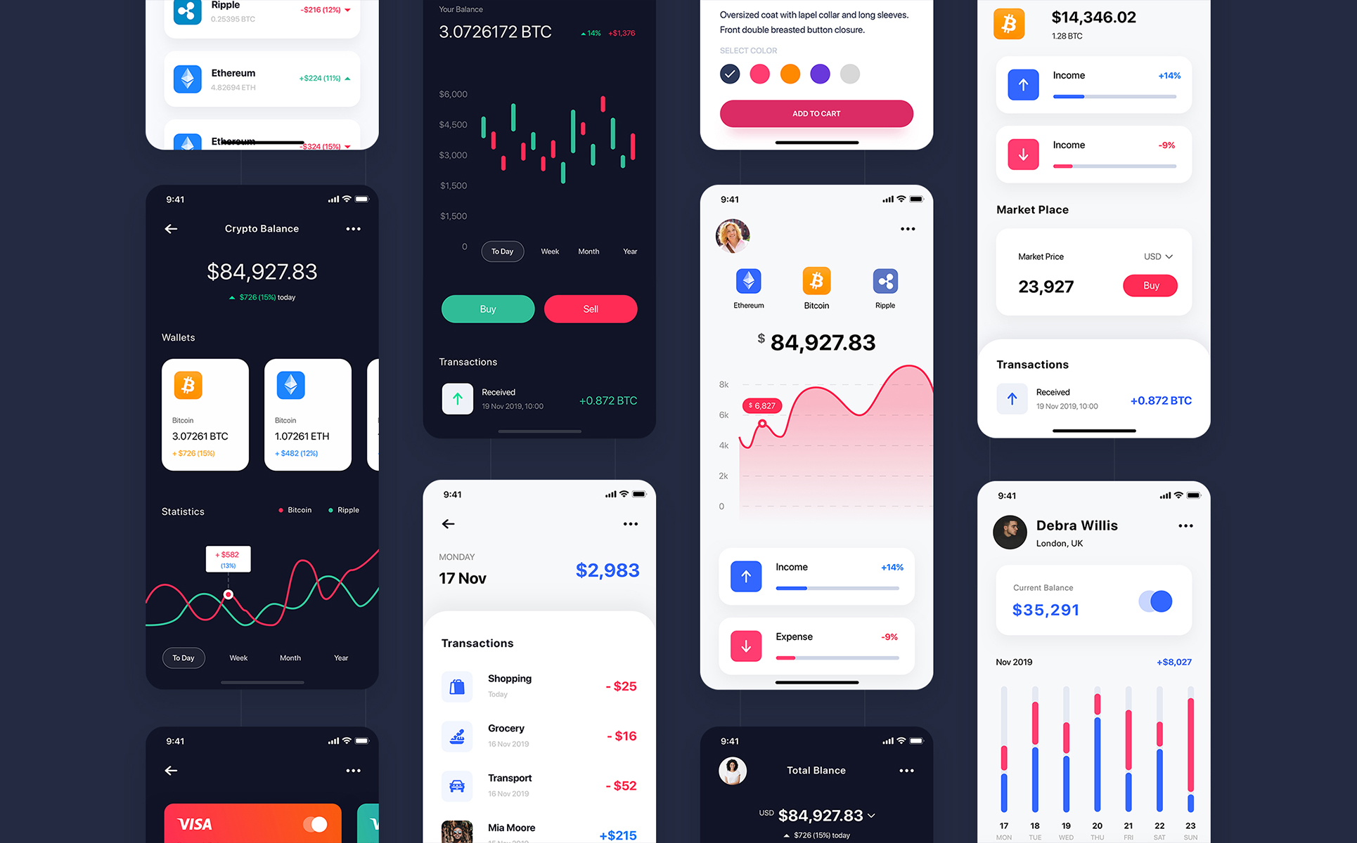 Download UI элементы "Curium - Financial UI Kit " / Curium - Financial UI Kit  - UI элементы на тему графика app ui social statistics articles interface ios material kit mobile profile tracking bank finance secure payment dashboard wallet