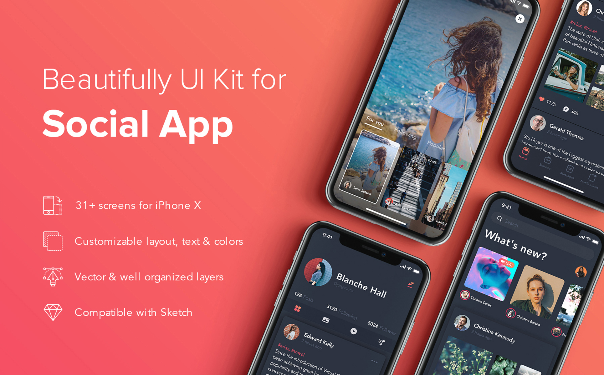 Download UI элементы "Zingo Social App UI Kit " / Zingo Social App UI Kit  - UI элементы на тему графика mobile ui kit dating message chat feed stream live app statistics articles interface ios material