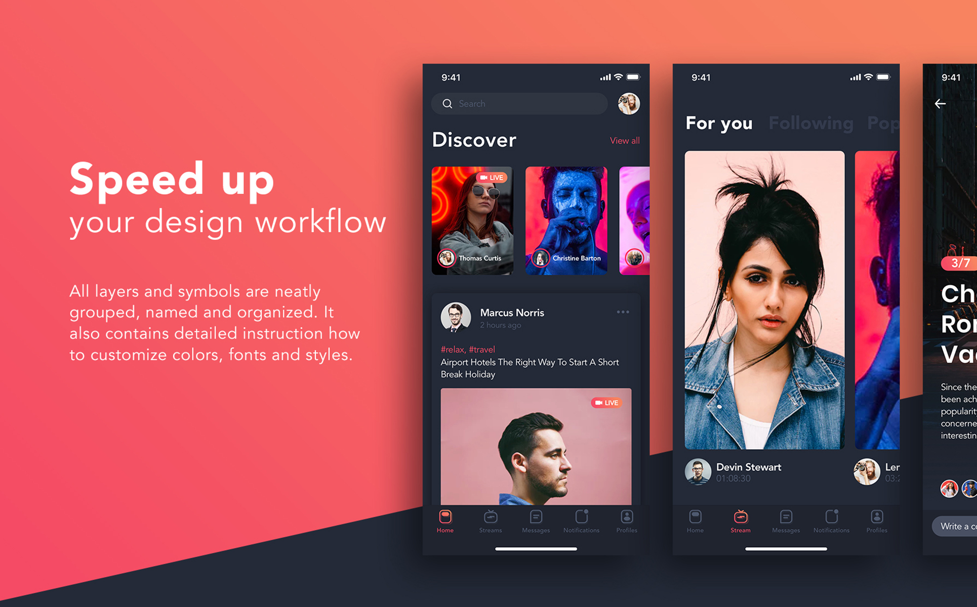 Download UI элементы "Zingo Social App UI Kit " / Zingo Social App UI Kit  - UI элементы на тему графика mobile ui kit dating message chat feed stream live app statistics articles interface ios material