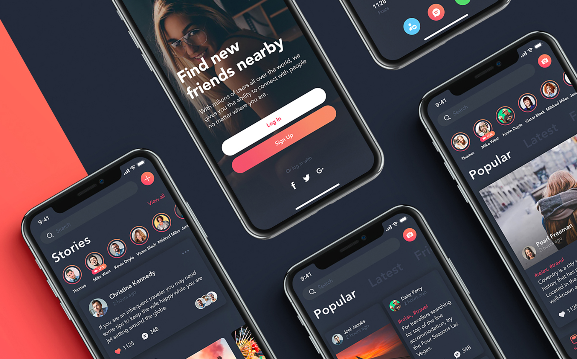Download UI элементы "Zingo Social App UI Kit " / Zingo Social App UI Kit  - UI элементы на тему графика mobile ui kit dating message chat feed stream live app statistics articles interface ios material