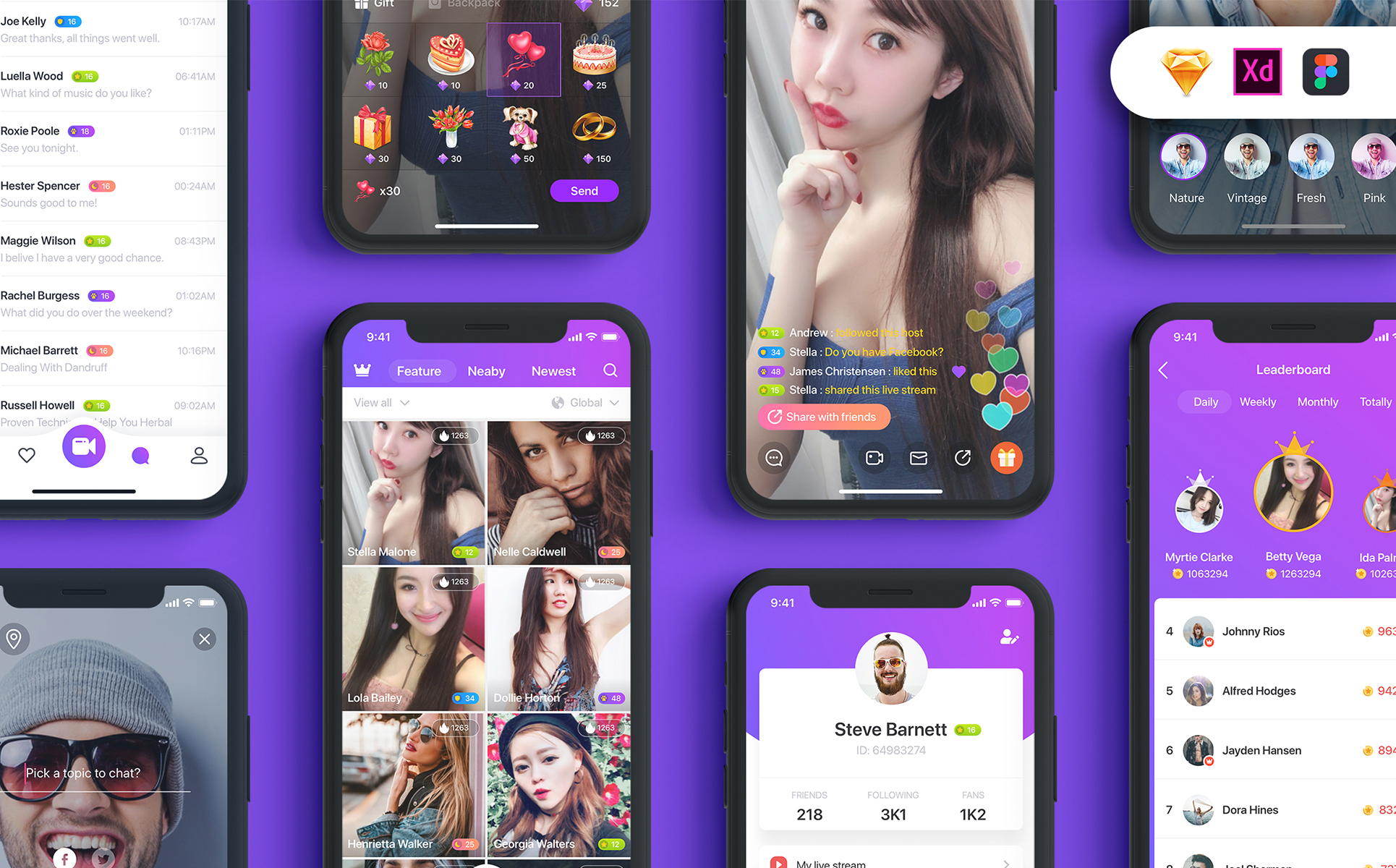 Download UI элементы "TOMO Video Live-streaming app UI Kit " / TOMO Video Live-streaming app UI Kit  - UI элементы на тему графика ios vector mobile ui kit social video chat streaming app theme template stream live podcast streamer