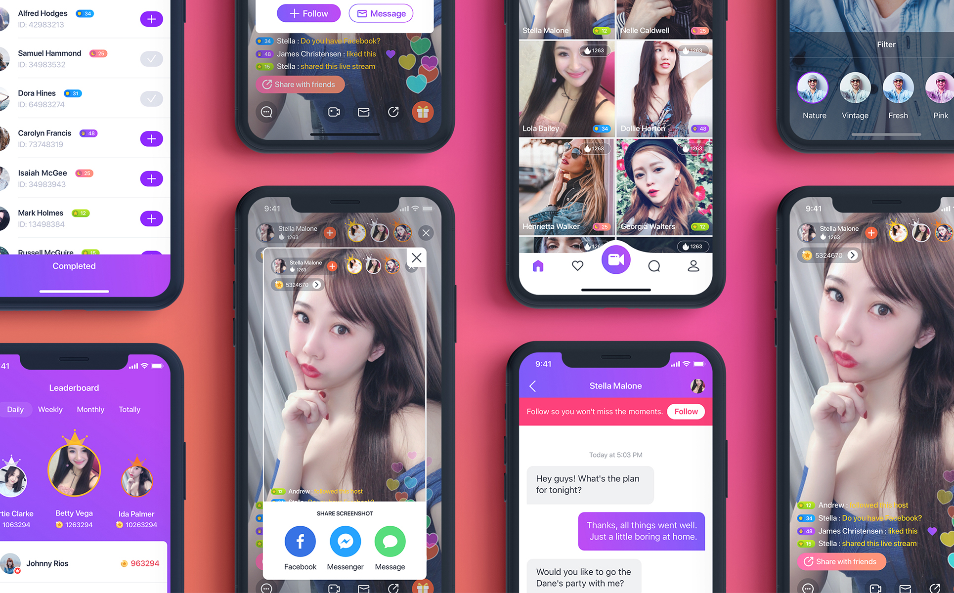 Download UI элементы "TOMO Video Live-streaming app UI Kit " / TOMO Video Live-streaming app UI Kit  - UI элементы на тему графика ios vector mobile ui kit social video chat streaming app theme template stream live podcast streamer