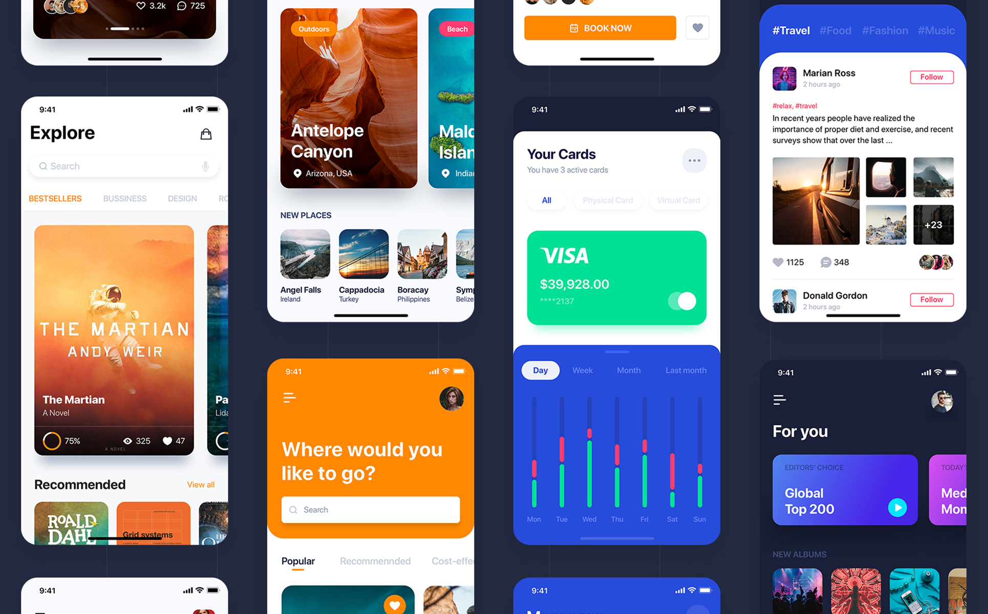 Download UI элементы "Pallas Mobile UI Kit " / Pallas Mobile UI Kit  - UI элементы на тему графика app ui social statistics articles interface material kit mobile login profile map tracking menu boarding theme template components prototype multipurpose