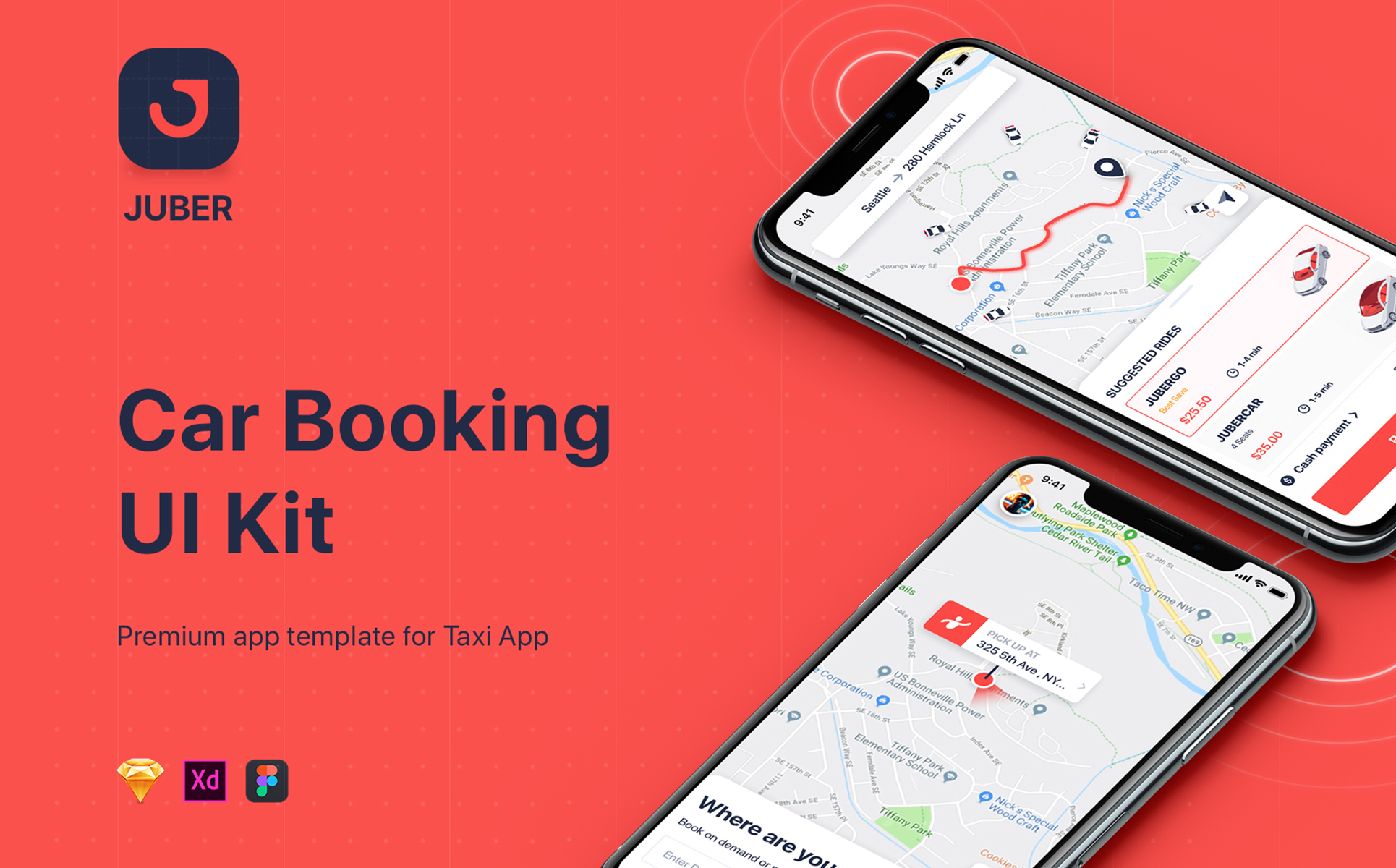 Download UI элементы "JUBER - Car Booking mobile UI Kit " / JUBER - Car Booking mobile UI Kit  - UI элементы на тему графика app ui map tracking bundle flat interface ios material kit aber taxi uber delivery booking mobile grab theme template order