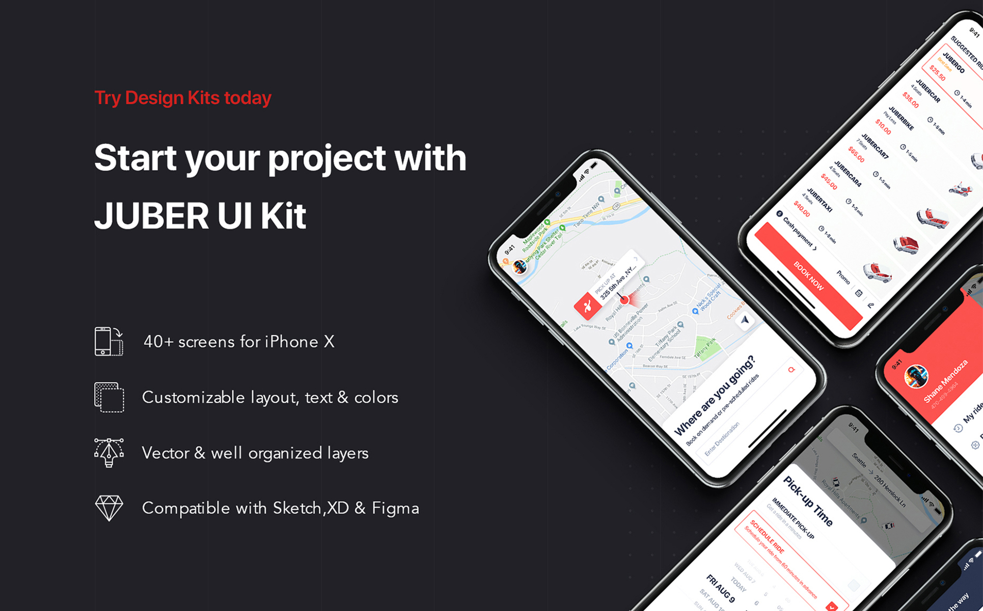Download UI элементы "JUBER - Car Booking mobile UI Kit " / JUBER - Car Booking mobile UI Kit  - UI элементы на тему графика app ui map tracking bundle flat interface ios material kit aber taxi uber delivery booking mobile grab theme template order