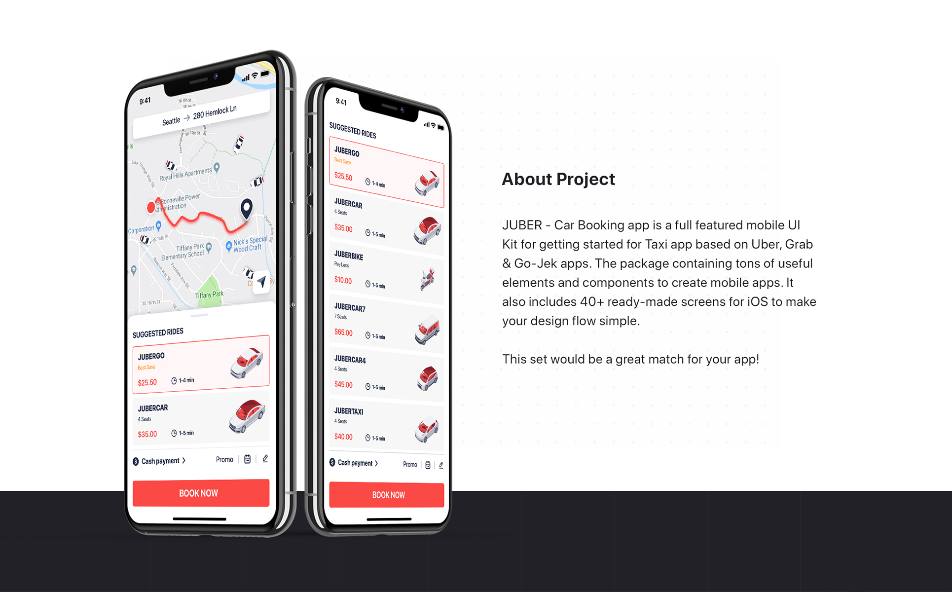 Download UI элементы "JUBER - Car Booking mobile UI Kit " / JUBER - Car Booking mobile UI Kit  - UI элементы на тему графика app ui map tracking bundle flat interface ios material kit aber taxi uber delivery booking mobile grab theme template order