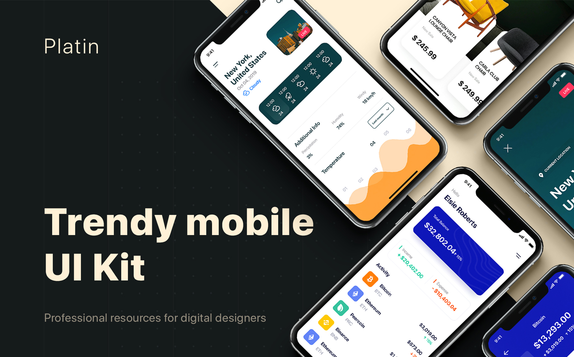 Download UI элементы "Platin mobile UI Kit " / Platin mobile UI Kit  - UI элементы на тему графика app ui social statistics articles interface ios material kit mobile login sign up profile map tracking menu on boarding theme