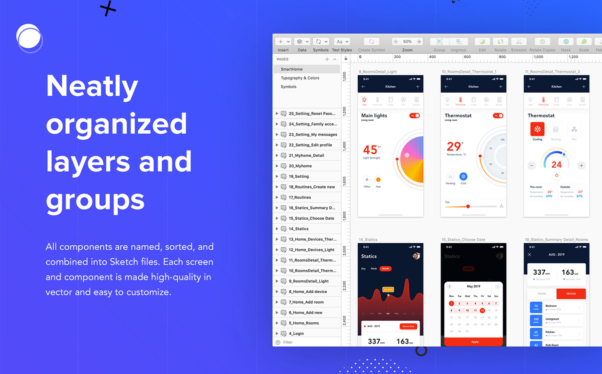 Download UI элементы "MI Home - Smart Home UI Kit " / MI Home - Smart Home UI Kit  - UI элементы на тему графика smarthome device iot statistics articles interface ios material ui kit mobile login sign up profile map tracking menu on boarding