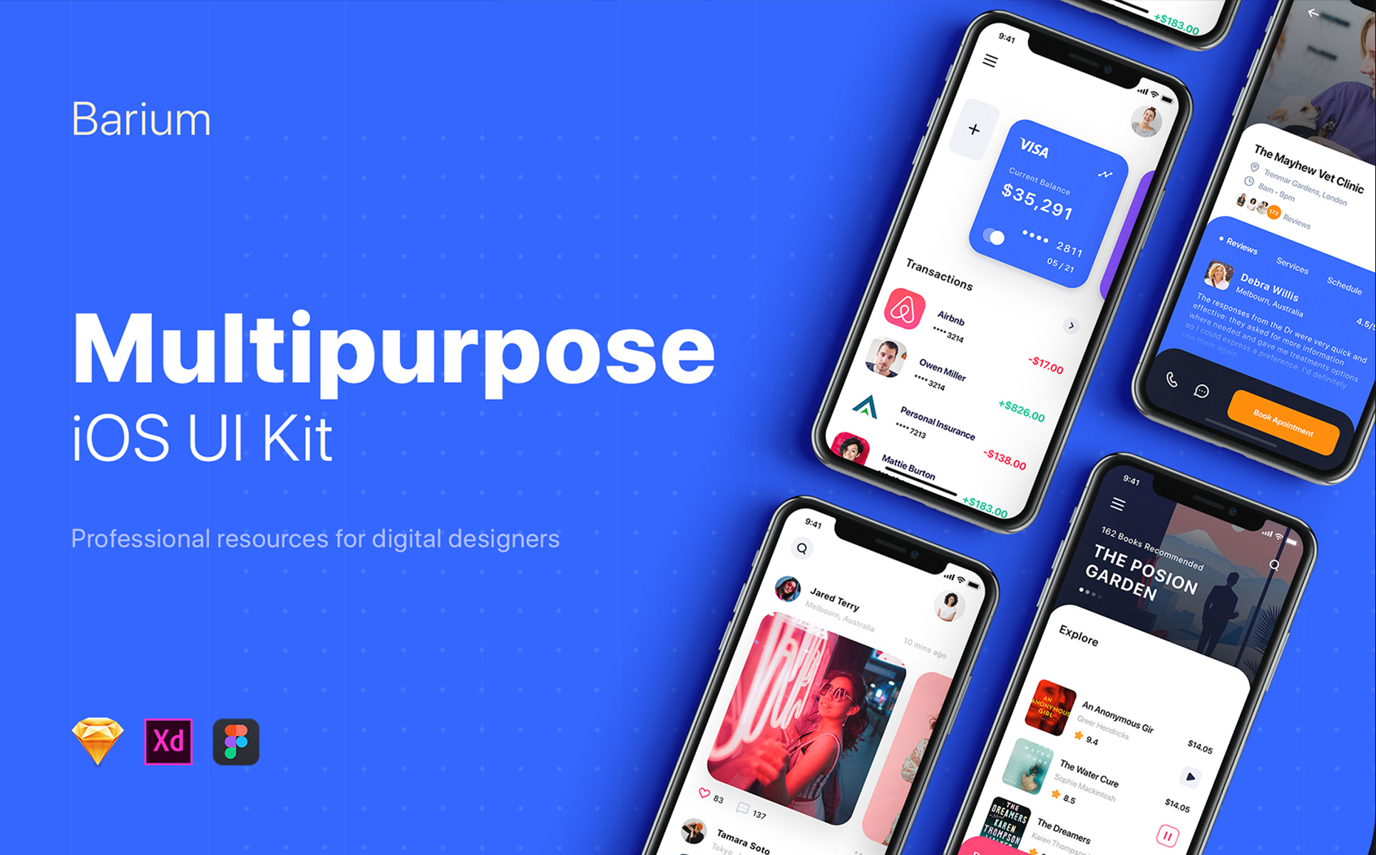 Download UI элементы "Barium UI Kit " / Barium UI Kit  - UI элементы на тему графика app ui social statistics articles interface ios material kit mobile login sign up profile map tracking menu on boarding theme