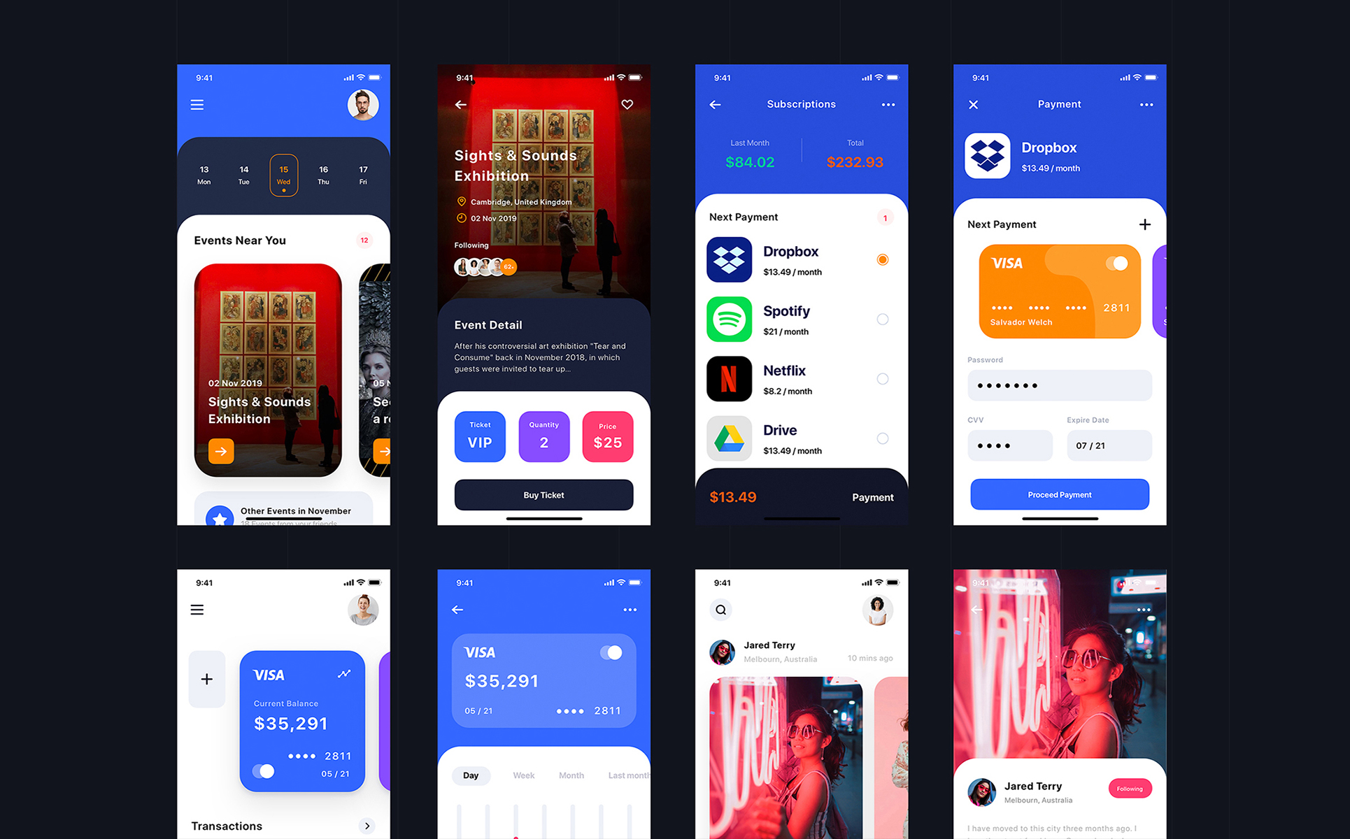 Download UI элементы "Barium UI Kit " / Barium UI Kit  - UI элементы на тему графика app ui social statistics articles interface ios material kit mobile login sign up profile map tracking menu on boarding theme