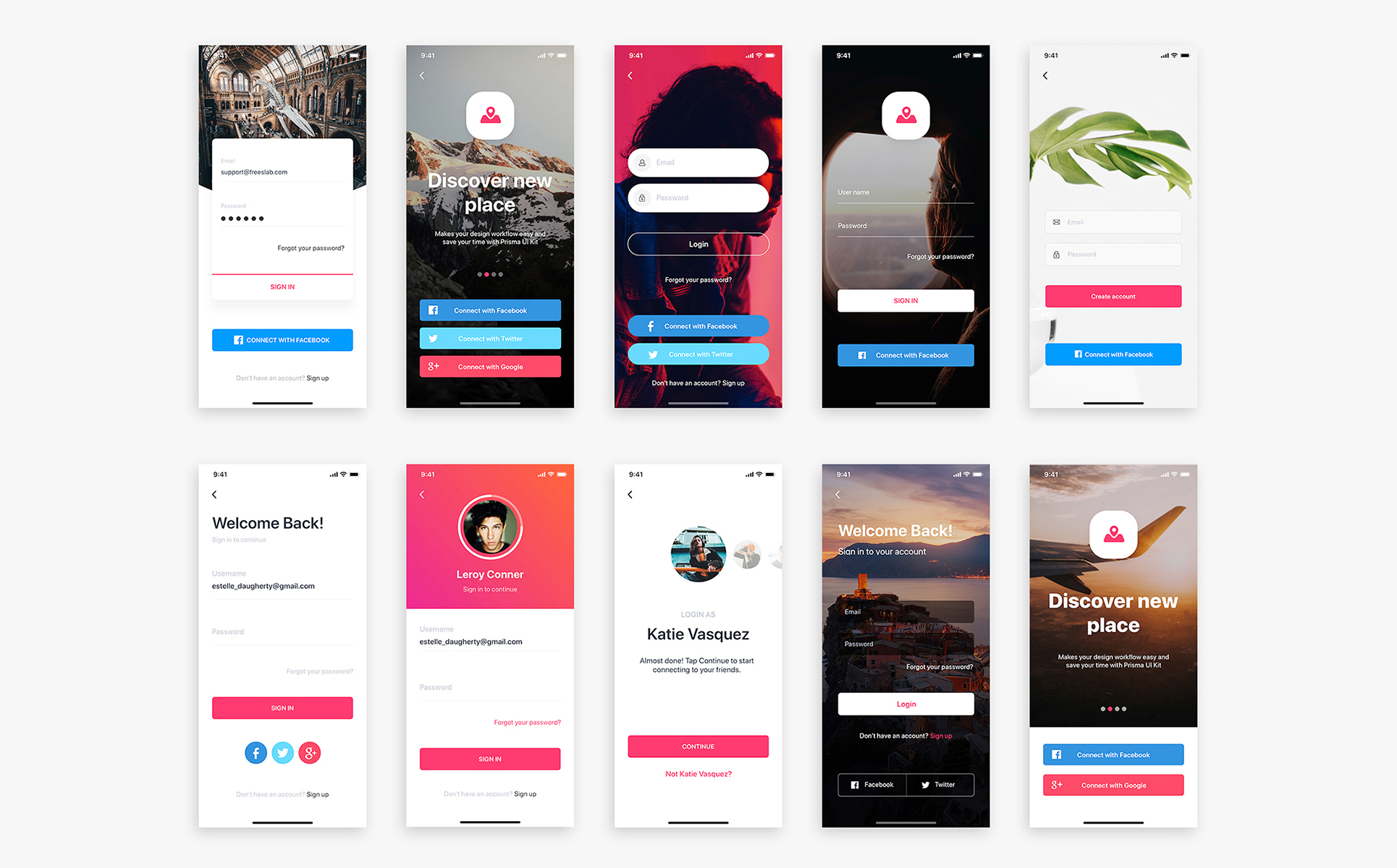Download UI элементы "Caser UI Kit " / Caser UI Kit  - UI элементы на тему графика app ui social statistics articles interface ios material kit mobile login sign up profile map tracking menu on boarding