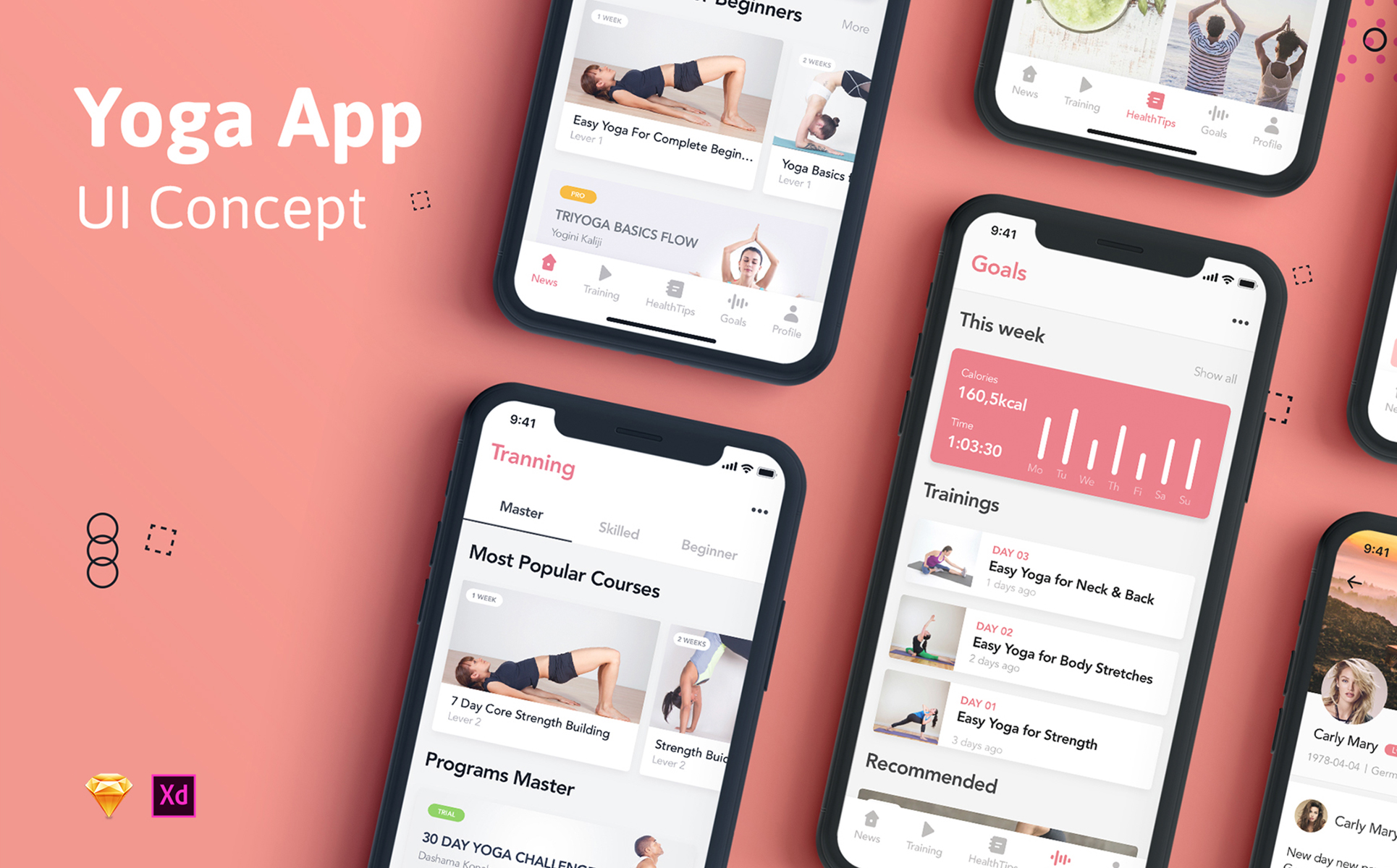 Download UI элементы "Yoga Fitness Mobile App UI Kit " / Yoga Fitness Mobile App UI Kit  - UI элементы на тему графика yoga fitness sport gym beauty healthy app ui social statistics articles interface ios material kit mobile login sign up profile
