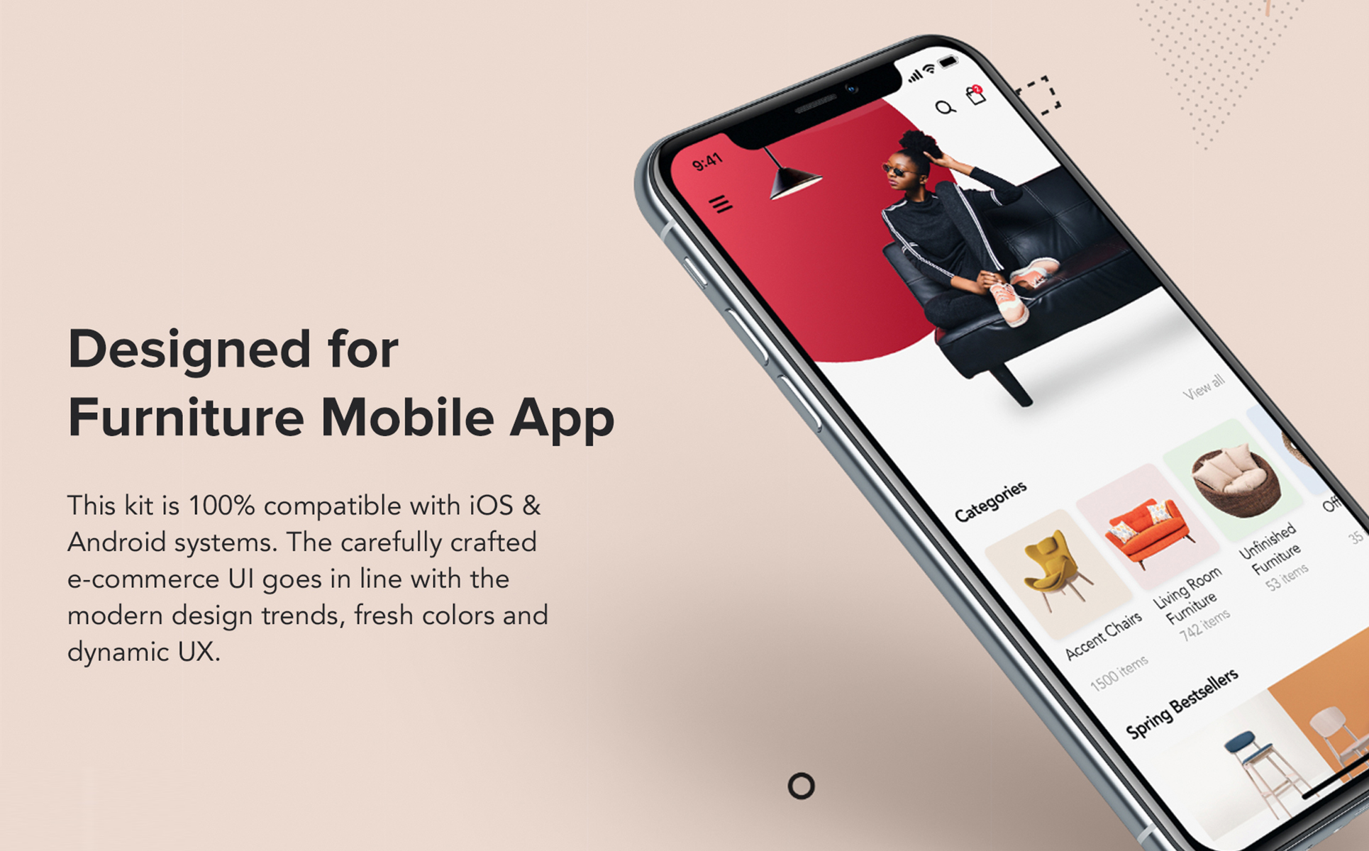 Download UI элементы "Furniture Design UI Kit " / Furniture Design UI Kit  - UI элементы на тему графика ui kit ios app material concept android furniture shop ecommerce e-shop shopping mobile theme template uikit store