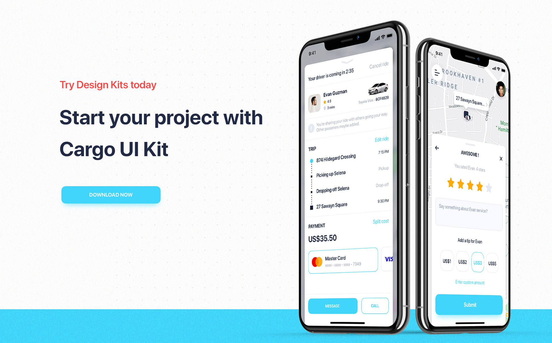 Download UI элементы "Cargo - Car Booking & Sharing App UI Elements" / Cargo - Car Booking & Sharing App UI Elements - UI элементы на тему графика app ui map tracking bundle flat interface ios material kit aber taxi uber delivery booking mobile grab on-demand sharing ordering