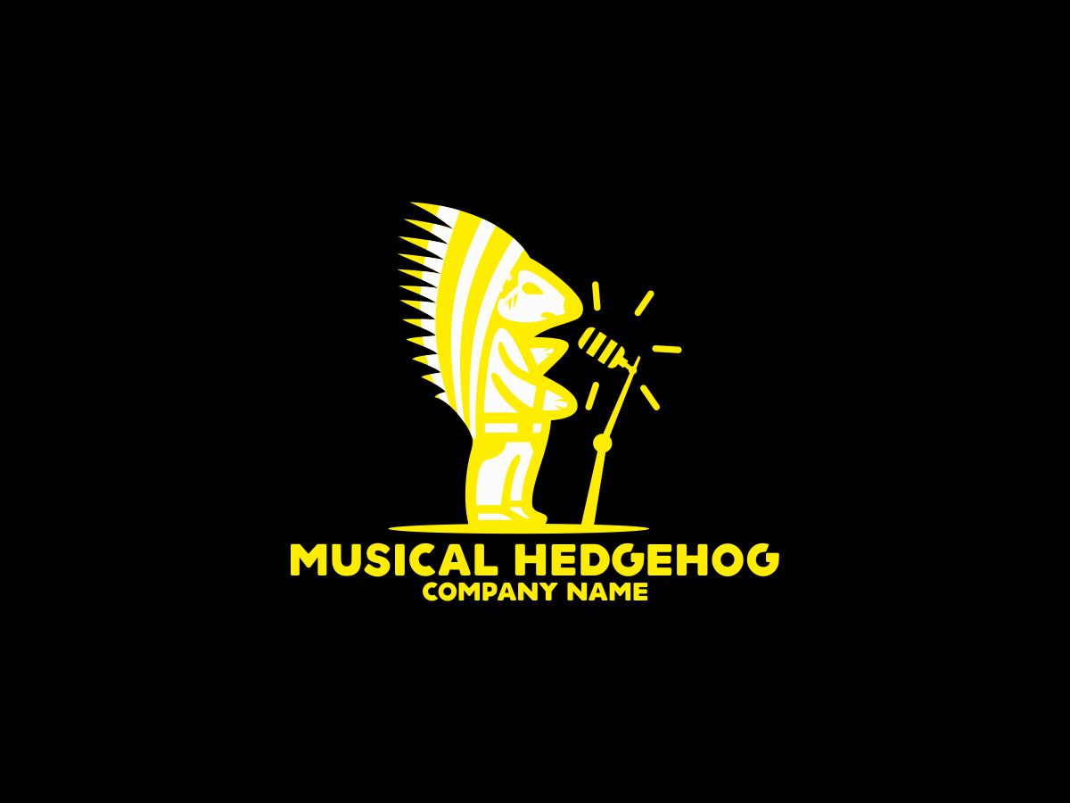Download Шаблон логотипа "Musical Hedgehog Logo Template" / Musical Hedgehog Logo Template - Шаблон логотипа на тему графика animals logo character child creative fun game gaming geek world happy smile hedgehog illustrative joyful audio audiotech music noise sound