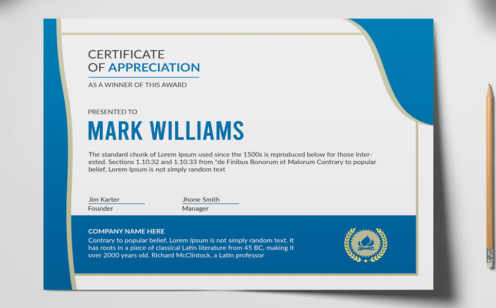 Download Шаблон сертификата "Professional Appreciation Design Certificate Template" / Professional Appreciation Design Certificate Template - Шаблон сертификата на тему графика achievement acknowledgement appraisal appreciation award certificate indesign psd template certification corporate diploma employee excellence frame graduation modern paper performance