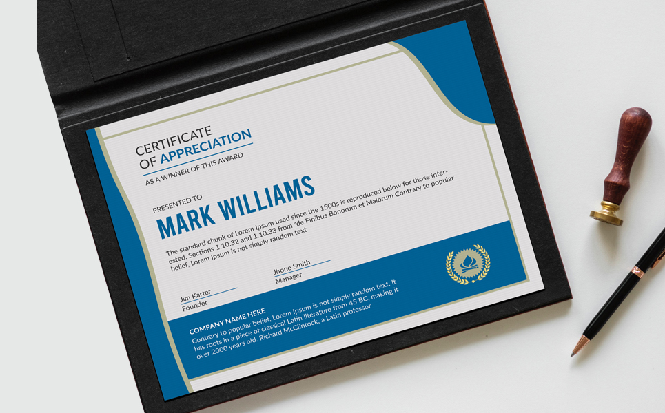 Download Шаблон сертификата "Professional Appreciation Design Certificate Template" / Professional Appreciation Design Certificate Template - Шаблон сертификата на тему графика achievement acknowledgement appraisal appreciation award certificate indesign psd template certification corporate diploma employee excellence frame graduation modern paper performance
