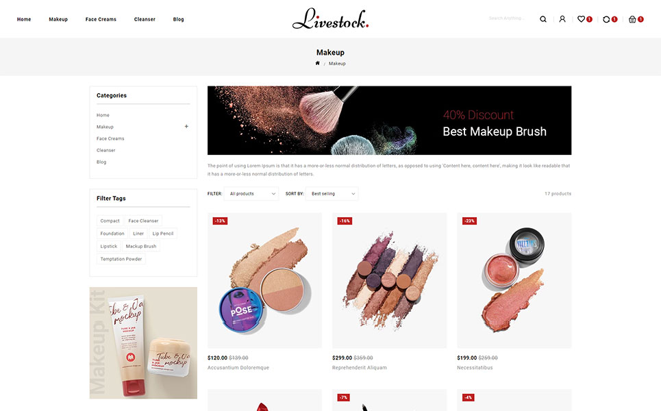 LiveStock Cosmetic Store Shopify Theme