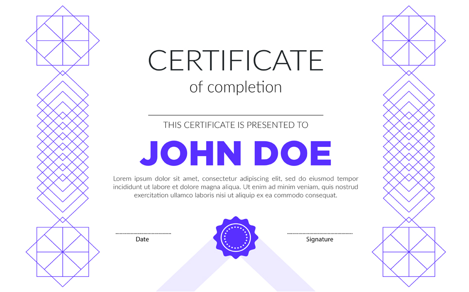 Download Шаблон сертификата "Geometrica - Minimal & Crisp Certificate Template" / Geometrica - Minimal & Crisp Certificate Template - Шаблон сертификата на тему графика education school courses certificate studying conference diploma awarding graduate