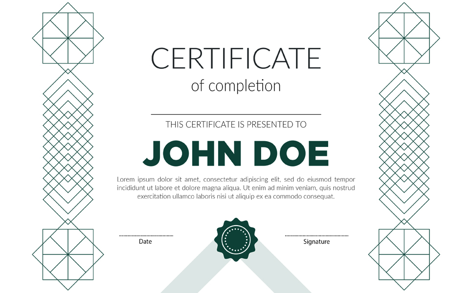 Download Шаблон сертификата "Geometrica - Minimal & Crisp Certificate Template" / Geometrica - Minimal & Crisp Certificate Template - Шаблон сертификата на тему графика education school courses certificate studying conference diploma awarding graduate