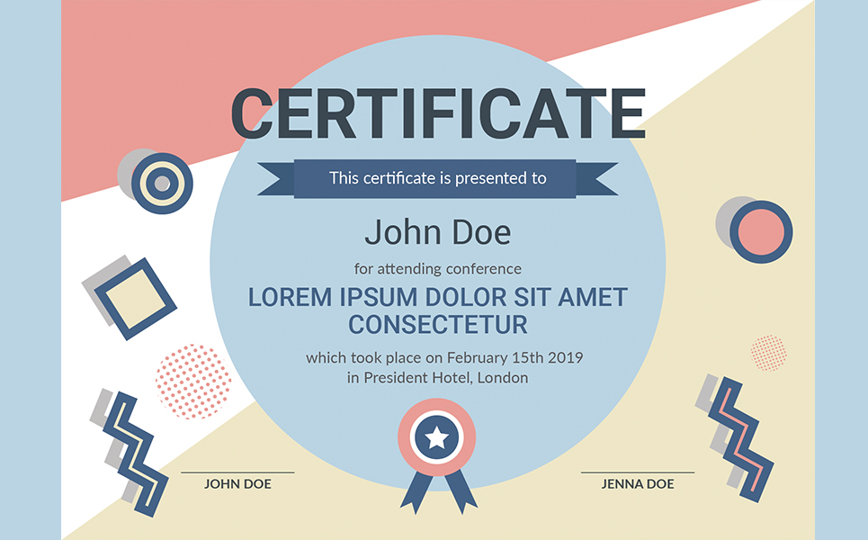 Download Шаблон сертификата "Memphis Award Certificate Template" / Memphis Award Certificate Template - Шаблон сертификата на тему графика certificate award achievement memphis pattern graduation courses education learning simple flat