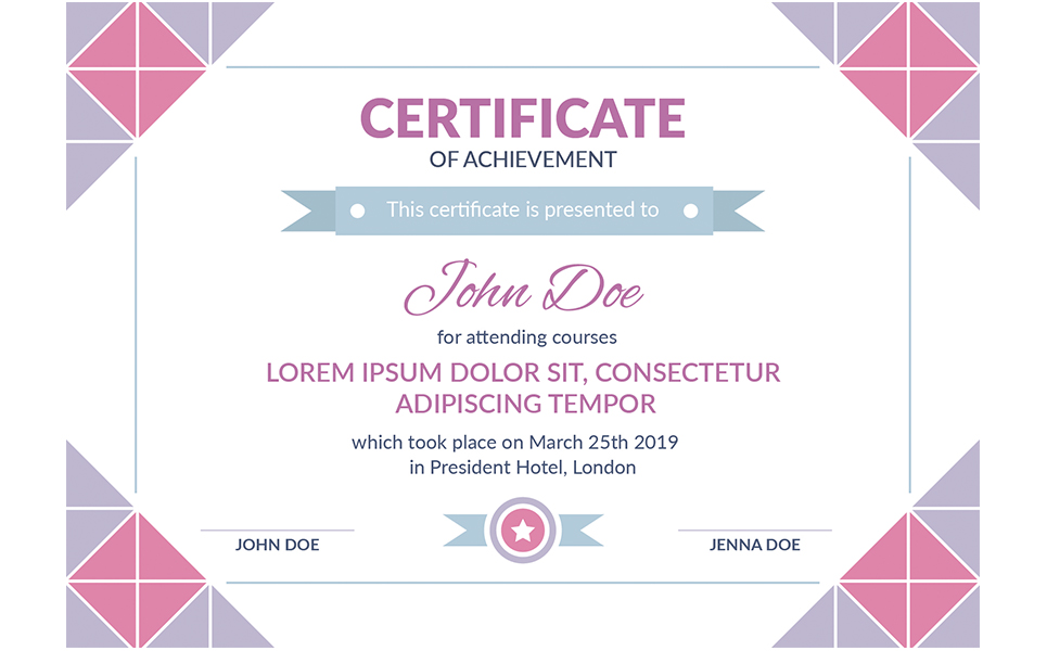 Download Шаблон сертификата "Mosaic Award Certificate Template" / Mosaic Award Certificate Template - Шаблон сертификата на тему графика certificate award achievement education courses learning awarding graduation