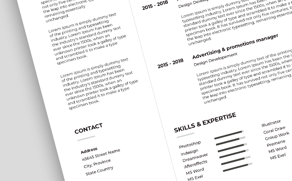 Download Резюме "John Adam - Resume Template" / John Adam - Resume Template - Резюме на тему графика a4 clean resume cv doc elegant template indesign infographic modern professional creative design minimal pages portfolio word us letter