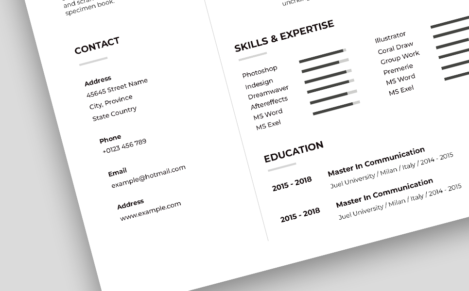 Download Резюме "John Adam - Resume Template" / John Adam - Resume Template - Резюме на тему графика a4 clean resume cv doc elegant template indesign infographic modern professional creative design minimal pages portfolio word us letter