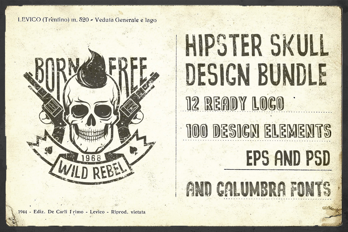 Download Иллюстрация "Hipster Skull Design Bundle - Illustration" / Hipster Skull Design Bundle - Illustration - Иллюстрация на тему графика emblem badge label illustration banner professional poster stamp ribbon symbol