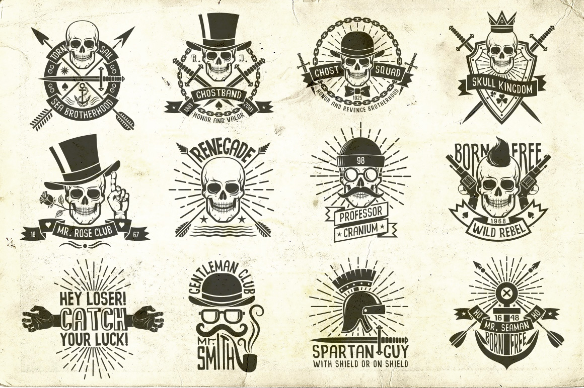 Download Иллюстрация "Hipster Skull Design Bundle - Illustration" / Hipster Skull Design Bundle - Illustration - Иллюстрация на тему графика emblem badge label illustration banner professional poster stamp ribbon symbol