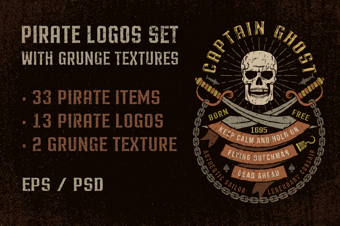 Download Иллюстрация "Pirate Grunge Logo - Illustration" / Pirate Grunge Logo - Illustration - Иллюстрация на тему графика emblem badge label illustration banner professional poster stamp ribbon symbol