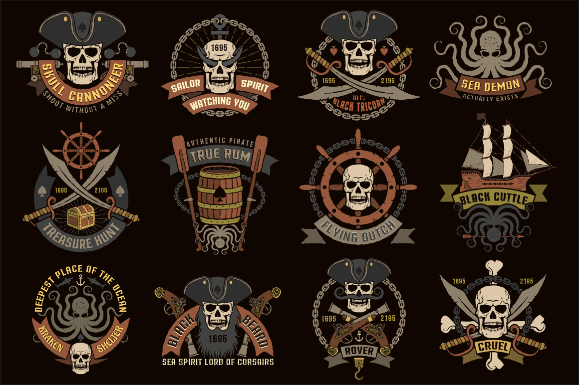 Download Иллюстрация "Pirate Grunge Logo - Illustration" / Pirate Grunge Logo - Illustration - Иллюстрация на тему графика emblem badge label illustration banner professional poster stamp ribbon symbol