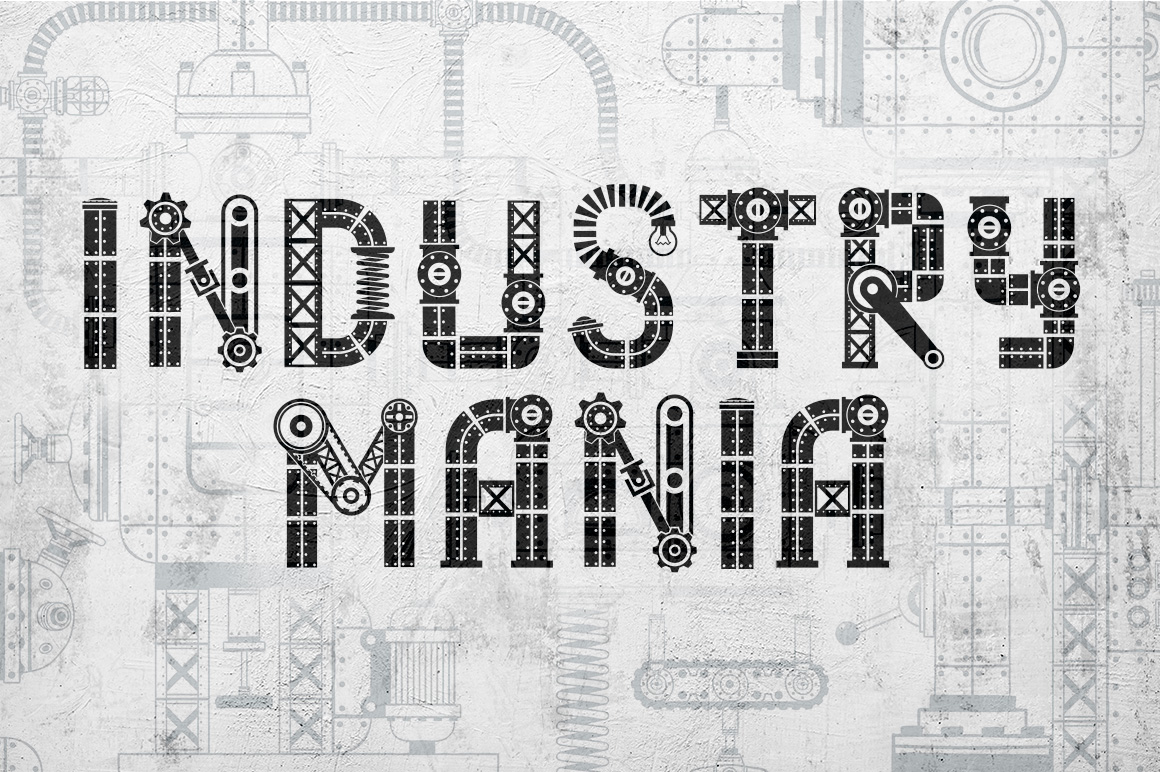 Download Шрифт "SteamPunk  Industry Mania Font" / SteamPunk  Industry Mania Font - Шрифт на тему графика emblem badge label illustration banner professional poster stamp ribbon symbol