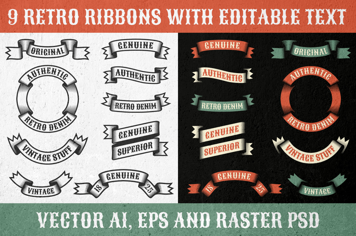 Download Иллюстрация "Authentic Retro Ribbons - Illustration" / Authentic Retro Ribbons - Illustration - Иллюстрация на тему графика emblem badge label illustration banner professional poster stamp ribbon symbol